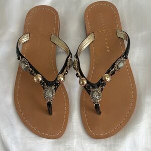 Ivanka Trump Embellished Black and Gold Sandals size‎ 8, medium